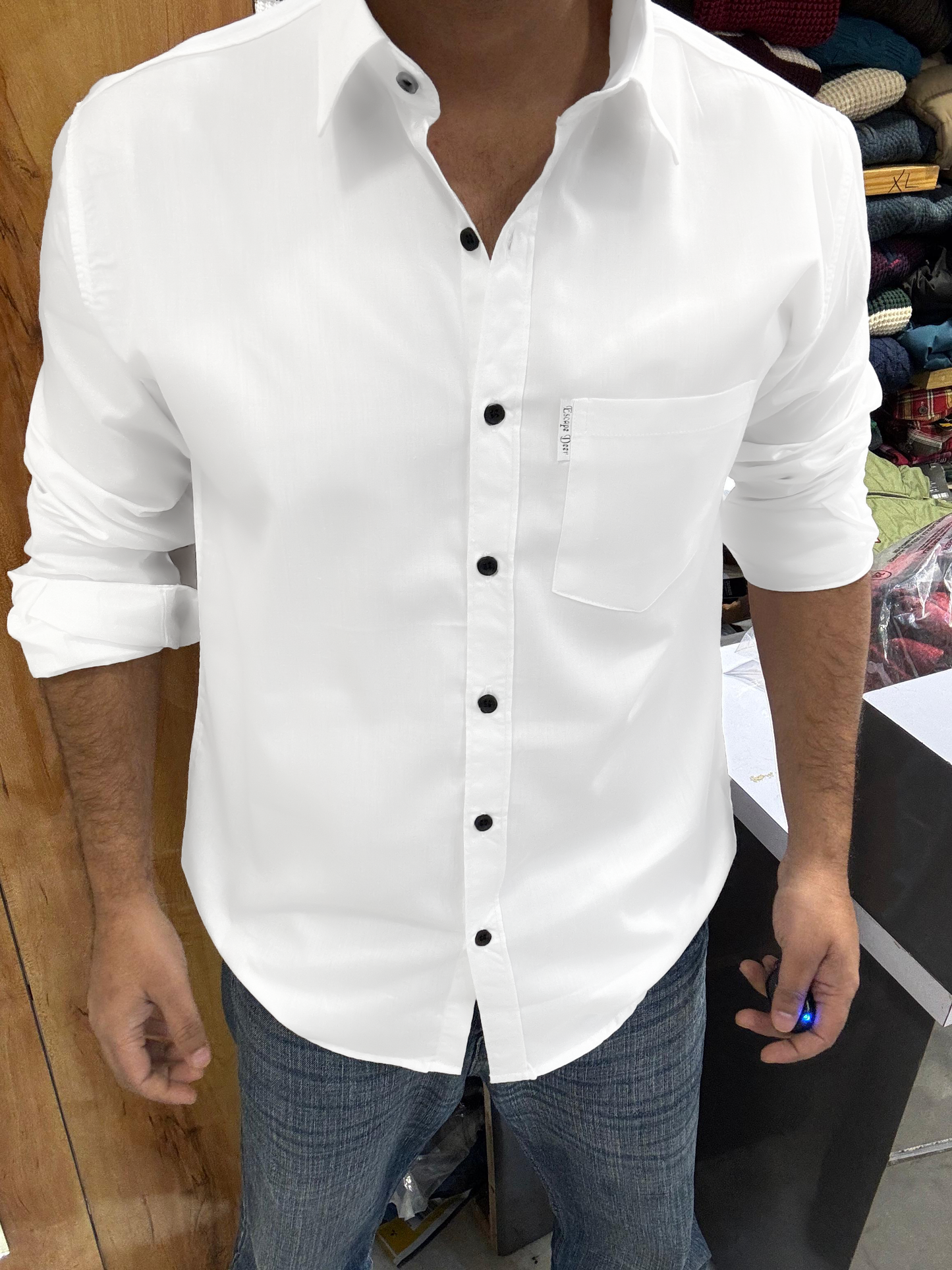 Premium White Solid Shirt (L) ED1184